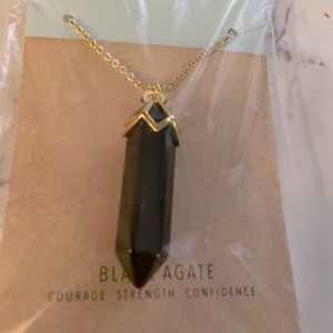 Long Pendant with Genuine Black Agate Stone.